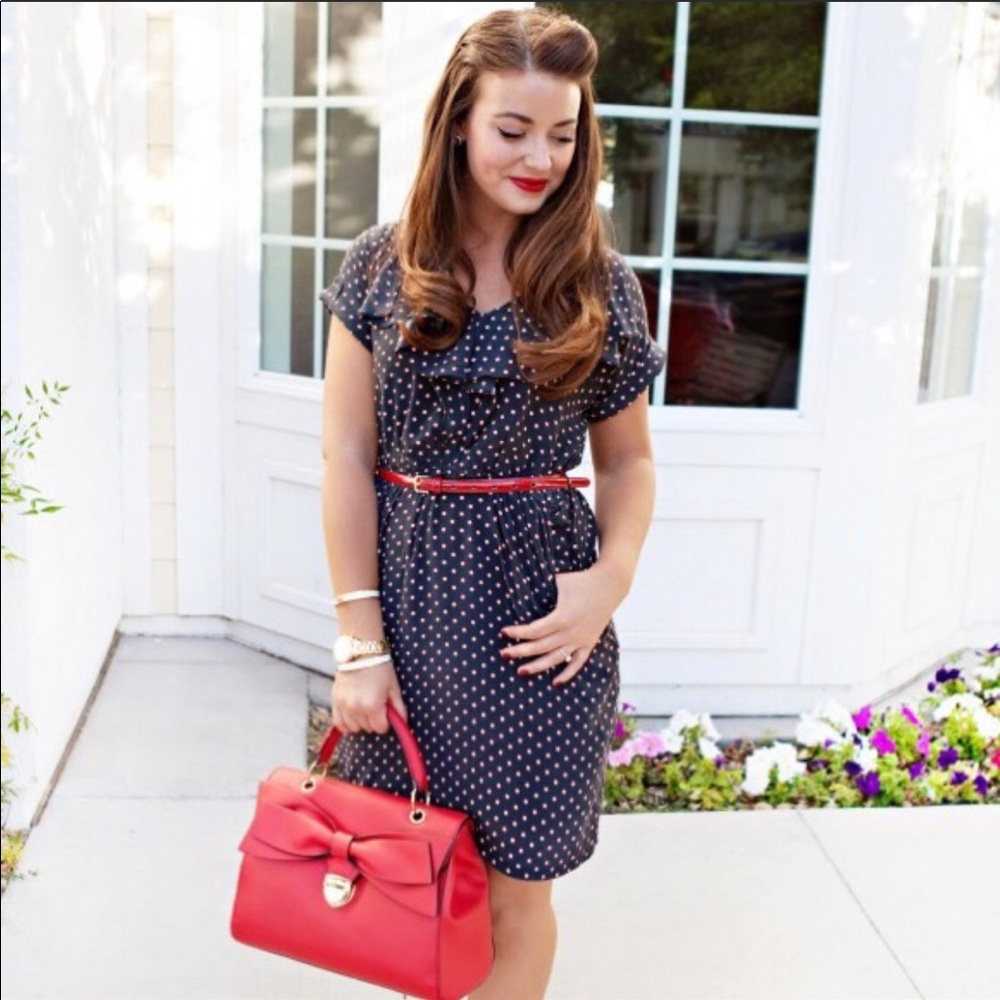 Presley Sky Navy Polka Dot Silky Shift Dre…